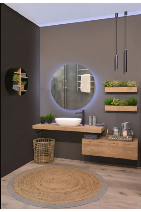 60 Cm Rgb Çok Renkli Ledli Yuvarlak Duvar Aynası Banyo Ve Makyaj Aynası Trafolu Kumandalı