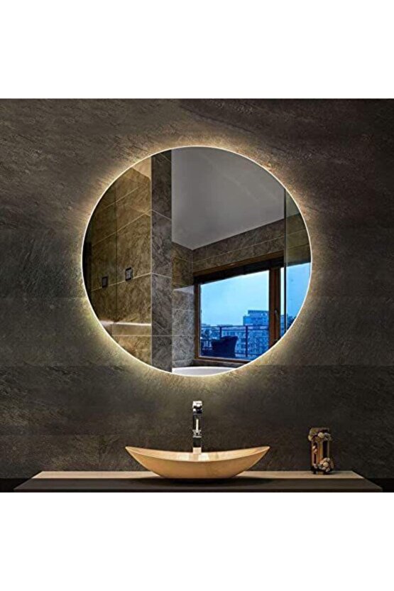 80 Cm Günışığı Ledli Yuvarlak Banyo Aynası Makyaj Aynası Trafolu