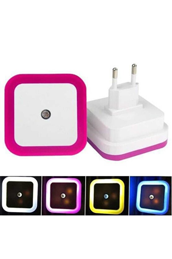 Fotoselli Led Gece Lambası, Pembe Renk Sensörlü Gece Lambası, 1 Watt Pembe Renk Led Gece Lambası