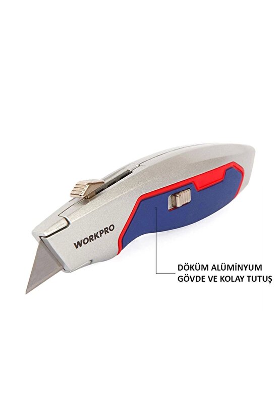 Wp213011 Ağır Hizmet Alüminyum Gövde Geri Çekilebilir Rötuş Maket Bıçağı 3 Adet Yedek Bıça