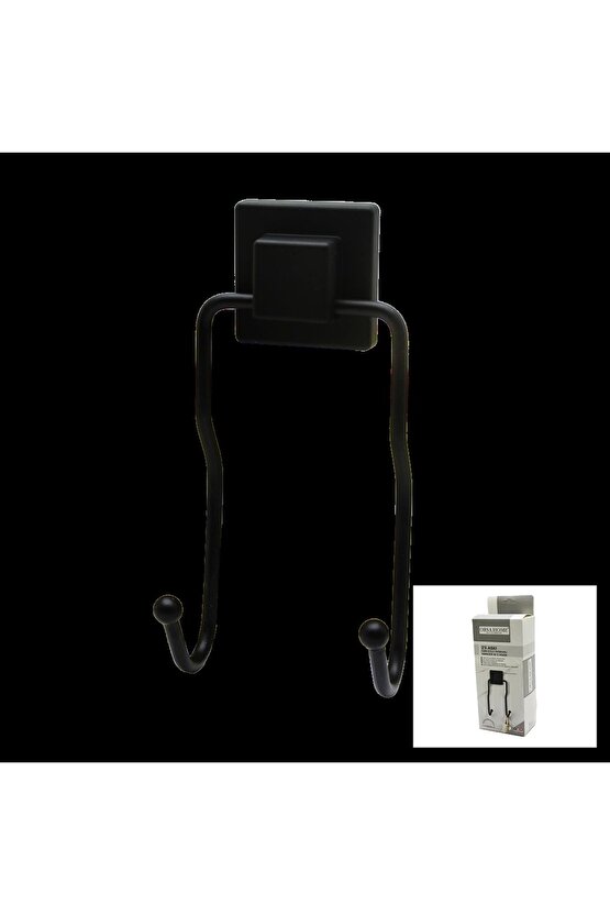 SİYAH - 2Lİ METAL SARKIK ASKI KARE GÜÇLÜ YAPIŞKANLI 8X9X19CM (4767)