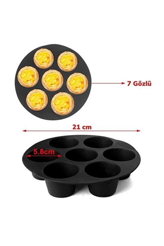 7 Gözlü Silikon Çok Amaçlı Airfryer Muffin Cupcake Kek ve Çörek Pişirme Kalıbı (4767)