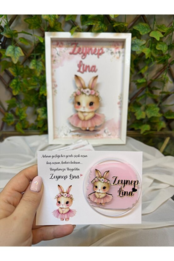 Ledli Bebek Kapı Süsü ve 25 Adet Aynı Konsept Magnet Hediyelik Kartlı, Jelatinli