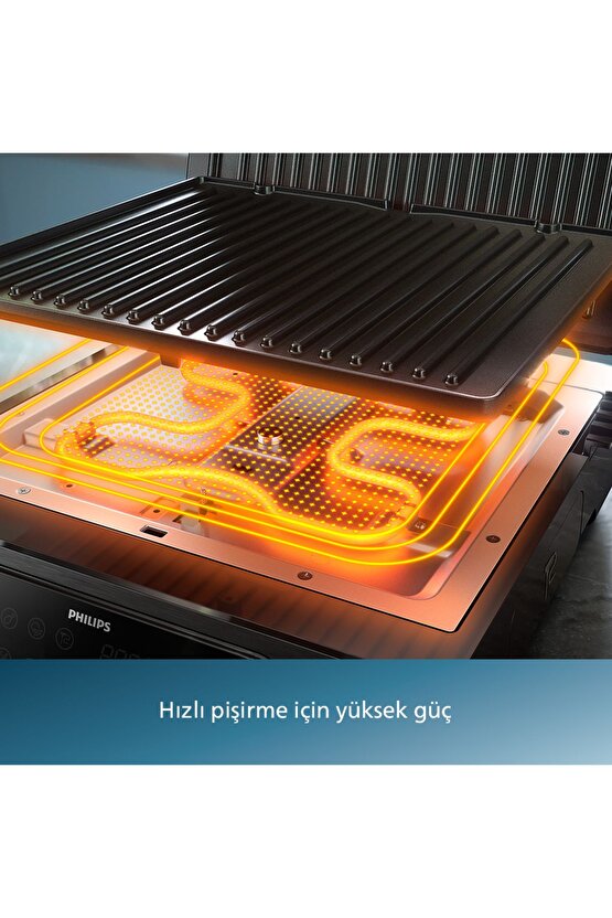 7000 Serisi Izgara ve Tost Makinesi, Hassas Dijital Kontrol, Izgara için Tam Açılır, HD630770