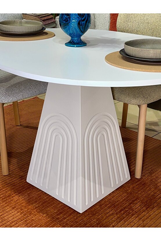90 cm Yuvarlak Bohem Bej Ahşap Yemek Masası - Bej Krem Mutfak ve Salon Yemek masası