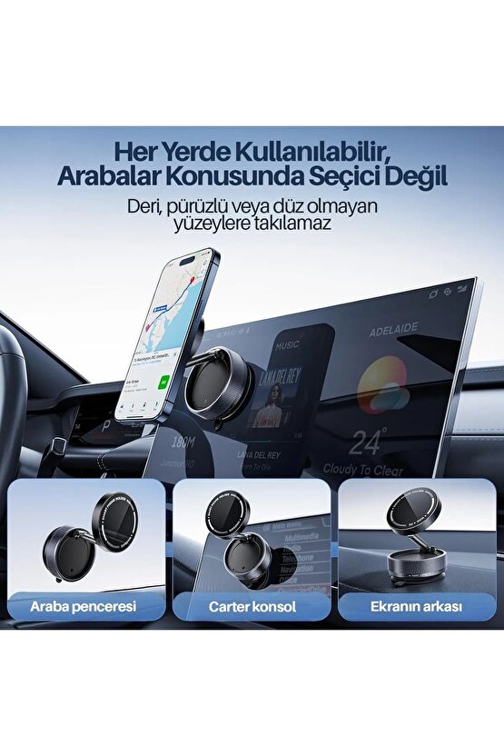 Tüm cihazlara Uyumlu Vakumlu Manyetik 360°Dönen Taşınabilir Çok Amaçlı Araç Telefon Tutucu