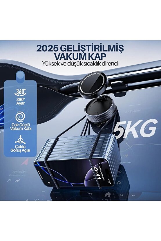 Tüm cihazlara Uyumlu Vakumlu Manyetik 360°Dönen Taşınabilir Çok Amaçlı Araç Telefon Tutucu