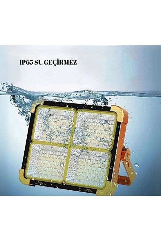 Güneş Enerjili Solar Led Projektör Taşınabilir Sarı Beyaz Ve Çakar Işık Lamba