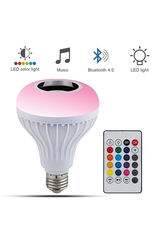 Bluetooth Hoparlörlü Kumandalı Rgb Akıllı Led Ampul-16 Renk
