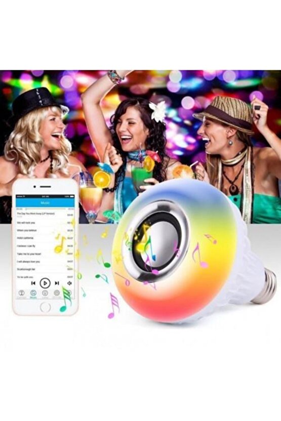 Bluetooth Hoparlörlü Kumandalı Rgb Akıllı Led Ampul-16 Renk