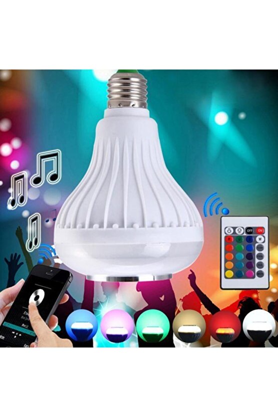 Bluetooth Hoparlörlü Kumandalı Rgb Akıllı Led Ampul-16 Renk