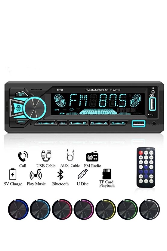 Bsv 4800 Rgb 7 Renk Değiştiren Çift Usb Bluetoothlu Aux Sd Kart Amfi Çıkışlı Kumandalı Teyib