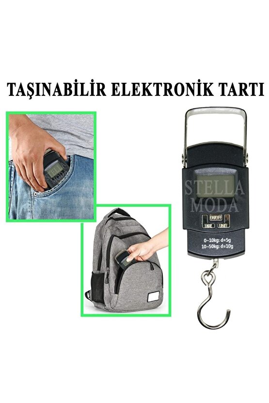 El Kantarı 50 Kg Kapasiteli Portatif Kancalı El Tartısı Dijital Lcd Ekranlı Kantar Tartı