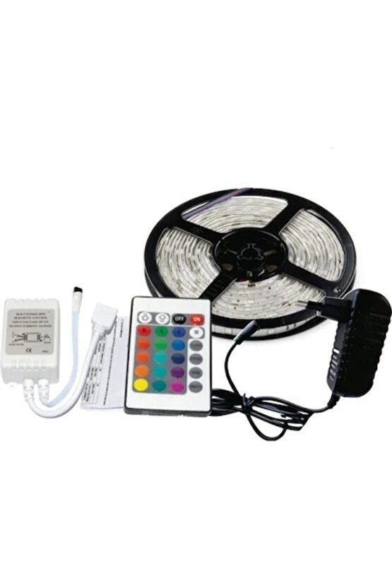 Led 5 Mt Renkli Kumandalı Adaptörlü Çift Taraflı Bant Tak Çalıştır Rgb 20 Fonksyonlu Şerit