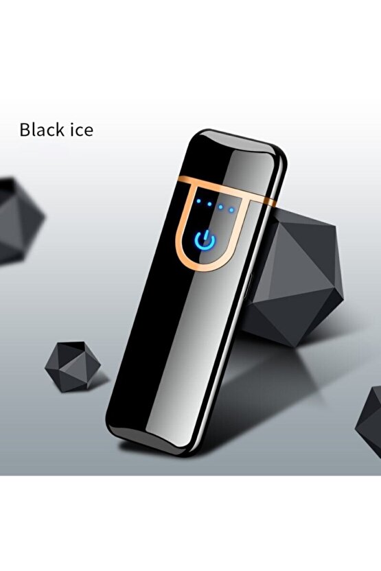 Çift Taraflı Elektrikli Slim Lüks Usb Şarjlı Siyah Çakmak Parmak Izli