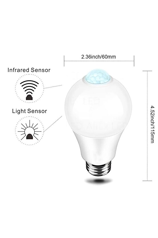 2 Adet Hareket Sensörlü Led Ampul Lamba 12 W Beyaz E27