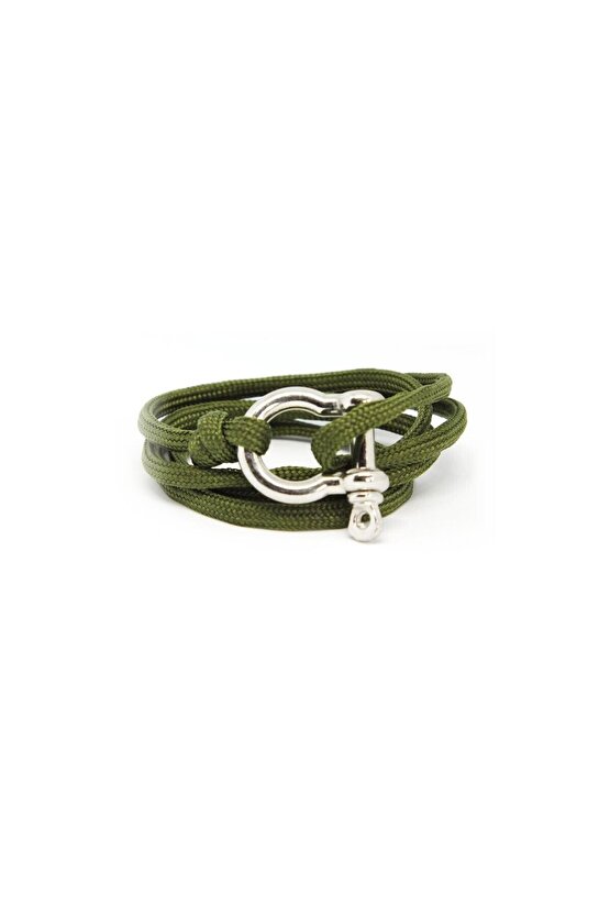Unisex Krom Kilit Ip Kordon Ithal Premium Bileklik Haki
