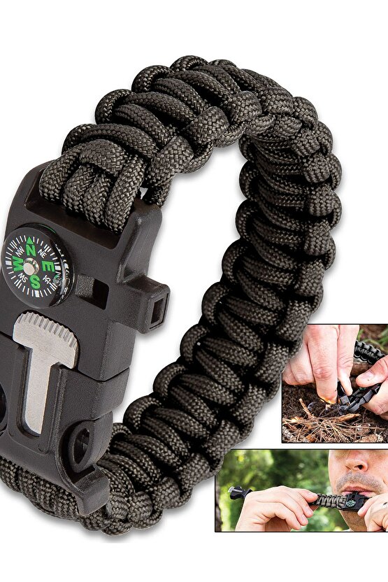 Survıval Pusulalı Hayatta Kalma Bilekliği Kamp Bileklik Düdük Çok Amaçlı Outdoor Aksesuar Kit