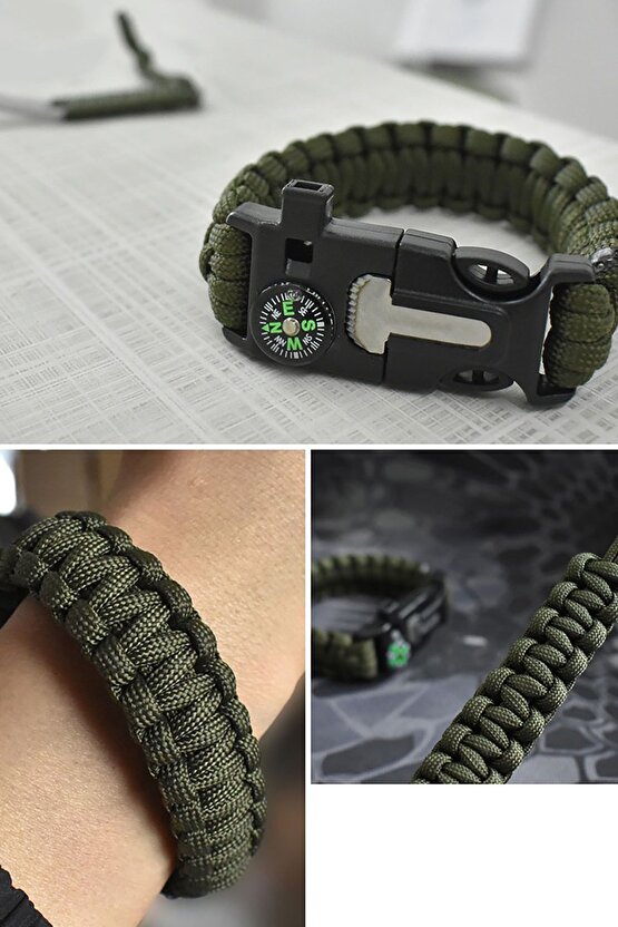 Survıval Pusulalı Hayatta Kalma Bilekliği Kamp Bileklik Düdük Çok Amaçlı Outdoor Aksesuar Kit
