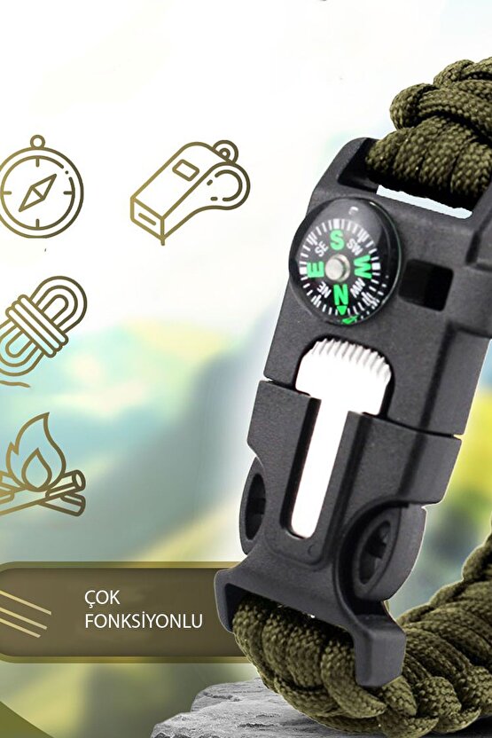 Survıval Pusulalı Hayatta Kalma Bilekliği Kamp Bileklik Düdük Çok Amaçlı Outdoor Aksesuar Kit