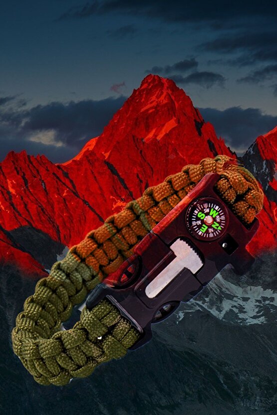 Survıval Pusulalı Hayatta Kalma Bilekliği Kamp Bileklik Düdük Çok Amaçlı Outdoor Aksesuar Kit