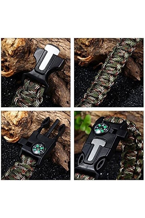 Acil Durum Taktiksel Paracord Hayatta Kalma Bilekliği Survival Çok Amaçlı Bileklik