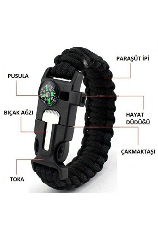 Acil Durum Taktiksel Paracord Hayatta Kalma Bilekliği Survival Çok Amaçlı Bileklik