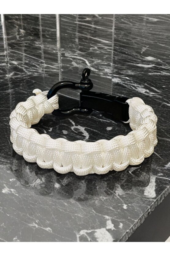2 Metre - Beyaz  Makrome Örgü Paracord Bileklik