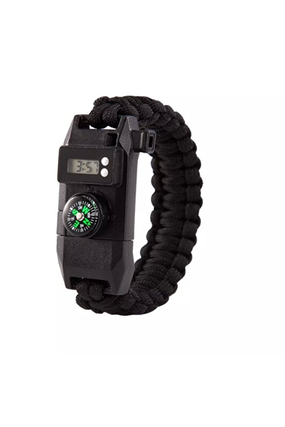 Profesyonel Paracord Bileklik Dijital Saat Pusula Ateş Başlatıcı Düdük Cam Kırıcı Fonksiyonel