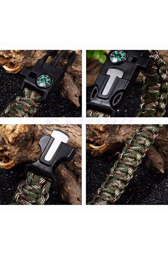 5i 1 Arada Outdoor Survival Paracord Bileklik Mavi & Kamuflaj