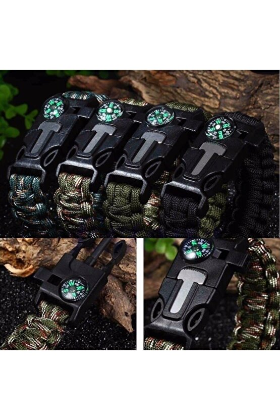 5i 1 Arada Outdoor Survival Paracord Bileklik Mavi & Kamuflaj