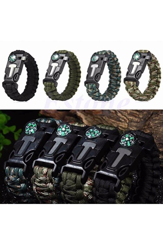 5i 1 Arada Outdoor Survival Paracord Bileklik Mavi & Kamuflaj