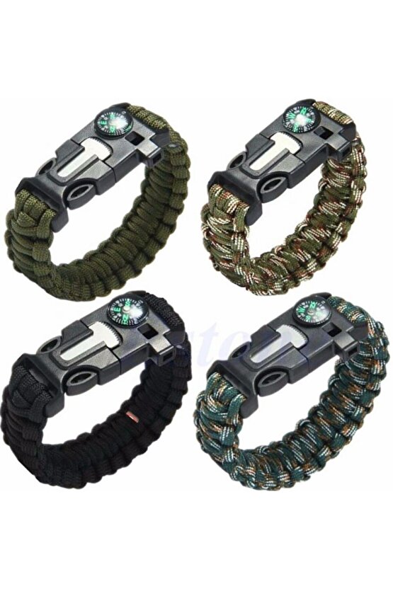 5i 1 Arada Outdoor Survival Paracord Bileklik Mavi & Kamuflaj