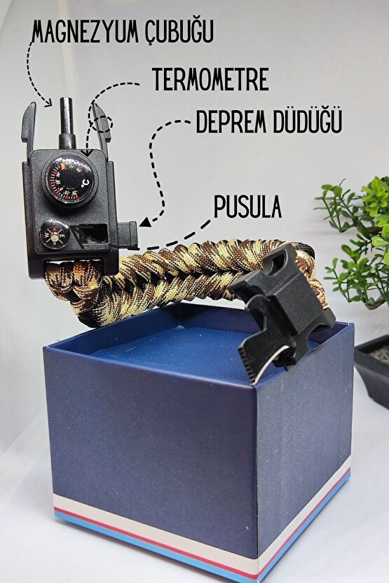 Siyah Gaddar Bileklik - Oltalı Magnezyum Çubuğu Paracord Survival Bileklik Outdoor Kamp Bilekliği