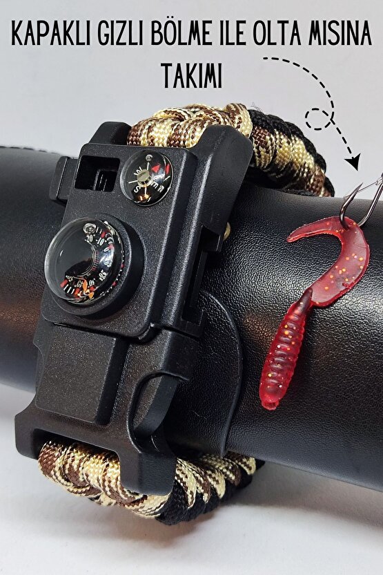 Siyah Gaddar Bileklik - Oltalı Magnezyum Çubuğu Paracord Survival Bileklik Outdoor Kamp Bilekliği