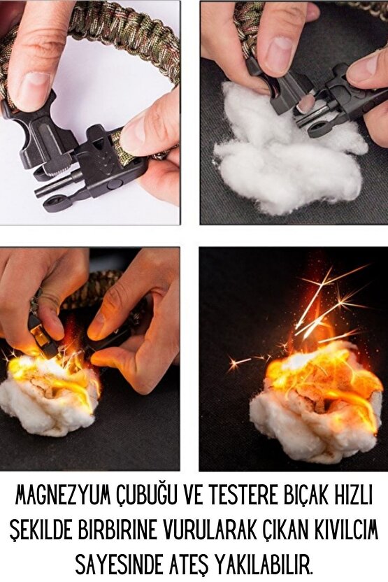 Siyah Gaddar Bileklik - Oltalı Magnezyum Çubuğu Paracord Survival Bileklik Outdoor Kamp Bilekliği