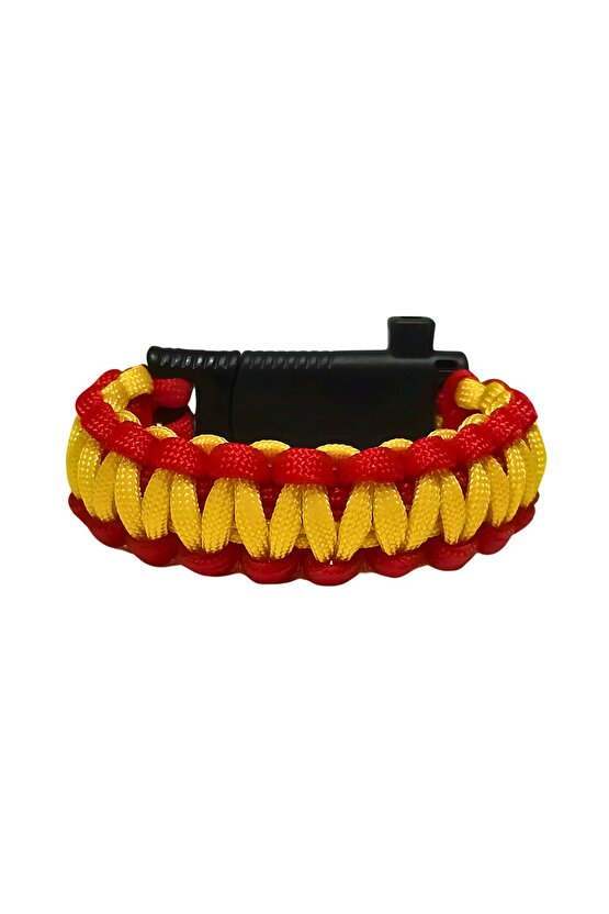 Paracord Sarı Kırmızı Taraftar Unisex Bileklik Bıçak Pusula Magnezyum Çubuğu