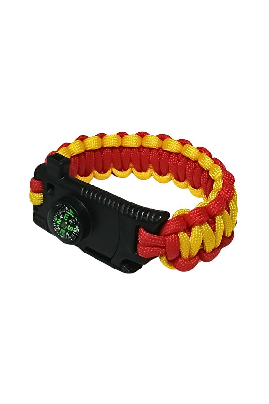 Paracord Sarı Kırmızı Taraftar Unisex Bileklik Bıçak Pusula Magnezyum Çubuğu