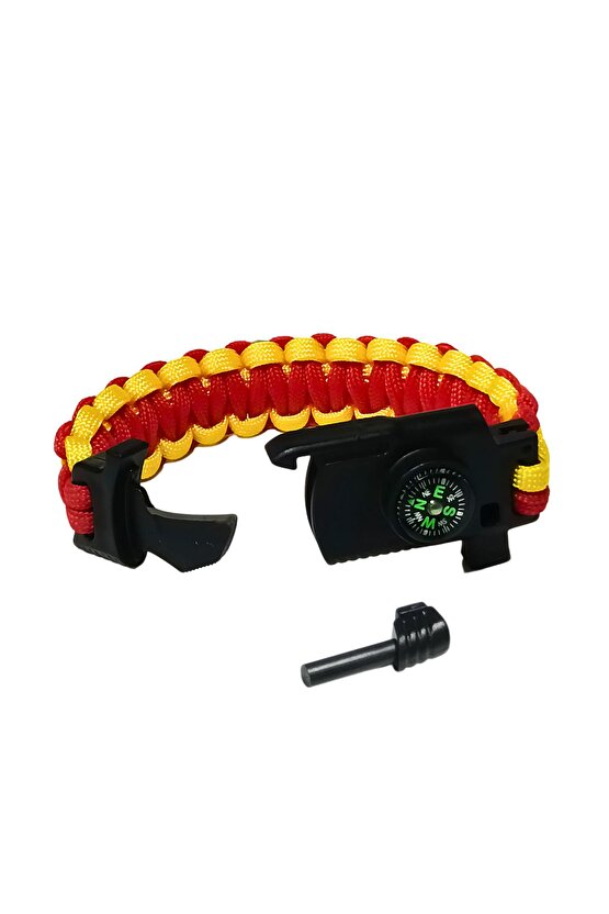 Paracord Sarı Kırmızı Taraftar Unisex Bileklik Bıçak Pusula Magnezyum Çubuğu