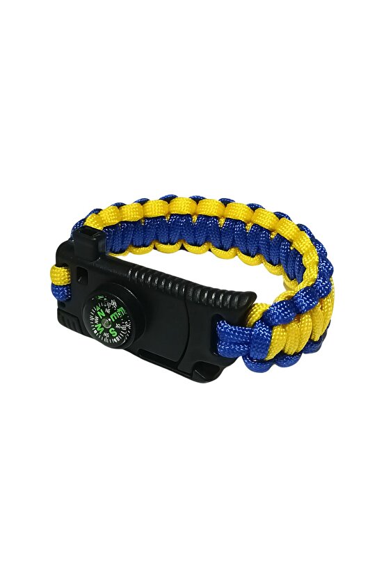 Paracord Sarı Lacivert Taraftar Unisex Bileklik Bıçak Pusula Magnezyum Çubuğu