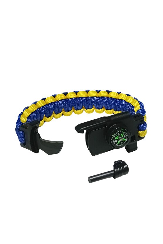 Paracord Sarı Lacivert Taraftar Unisex Bileklik Bıçak Pusula Magnezyum Çubuğu