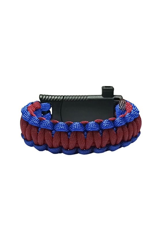 Paracord Bordo Mavi Taraftar Unisex Bileklik Bıçak Pusula Magnezyum Çubuğu