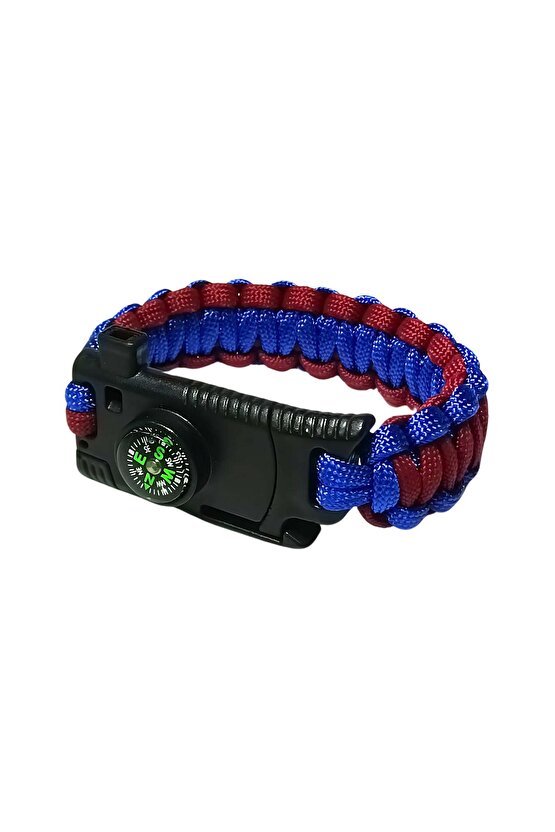 Paracord Bordo Mavi Taraftar Unisex Bileklik Bıçak Pusula Magnezyum Çubuğu