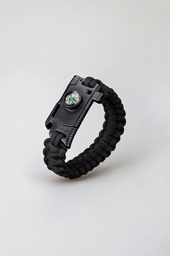 Paracord Siyah Bileklik Bıçak Pusula Magnezyum Çubuğu İkaz Düdüğü