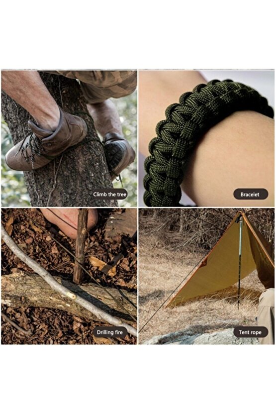 Bıçaklı Düdüklü Pusulalı Paracord Bileklik Siyah
