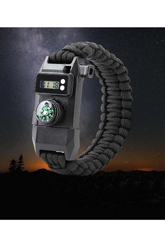 Paracord Dijital Saat Düdük Hayatta Kalma Kamp Bilekliği