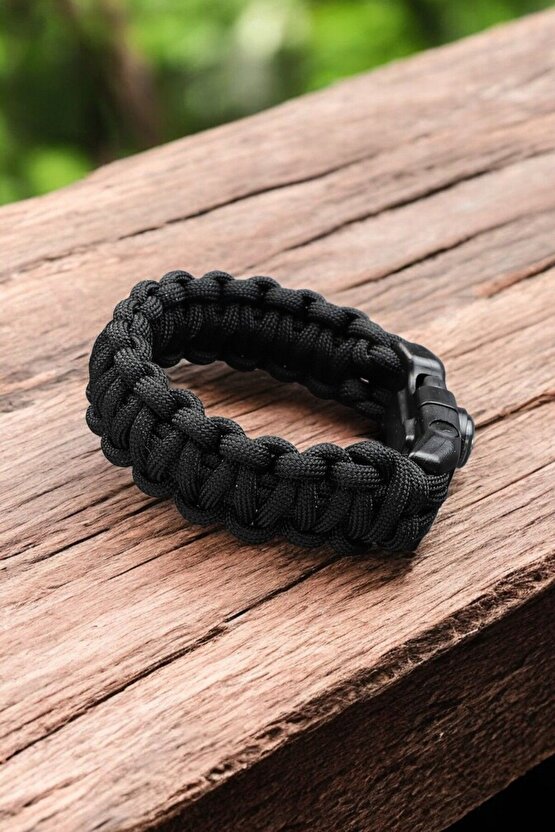 Outdoor Siyah Survival Paracord Bileklik
