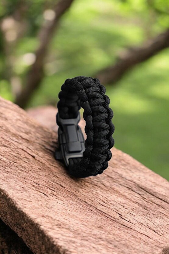 Outdoor Siyah Survival Paracord Bileklik