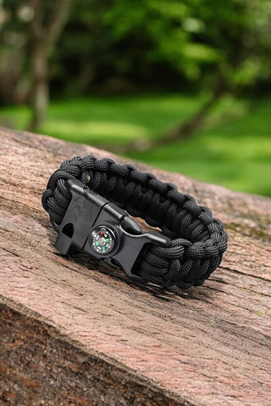 Outdoor Siyah Survival Paracord Bileklik