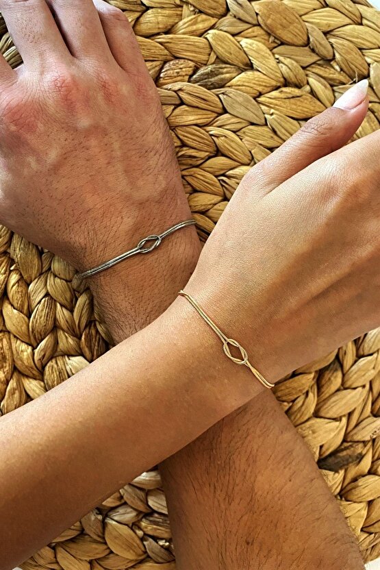 Gold Ve Silver Renk Unisex Çift Düğüm Bileklik